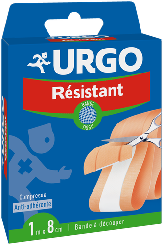 Urgo - Bande à découper Résistant - Bande en tissu - Compresse anti-adhérente - 1mx8cm