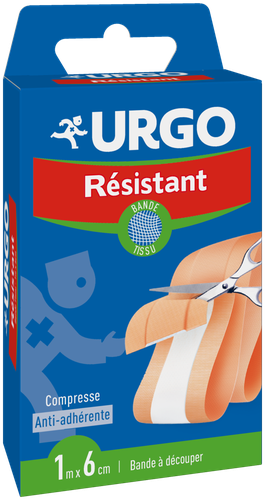Urgo - Bande à découper Résistant - Bande en tissu - Compresse anti-adhérente - 1mx6cm